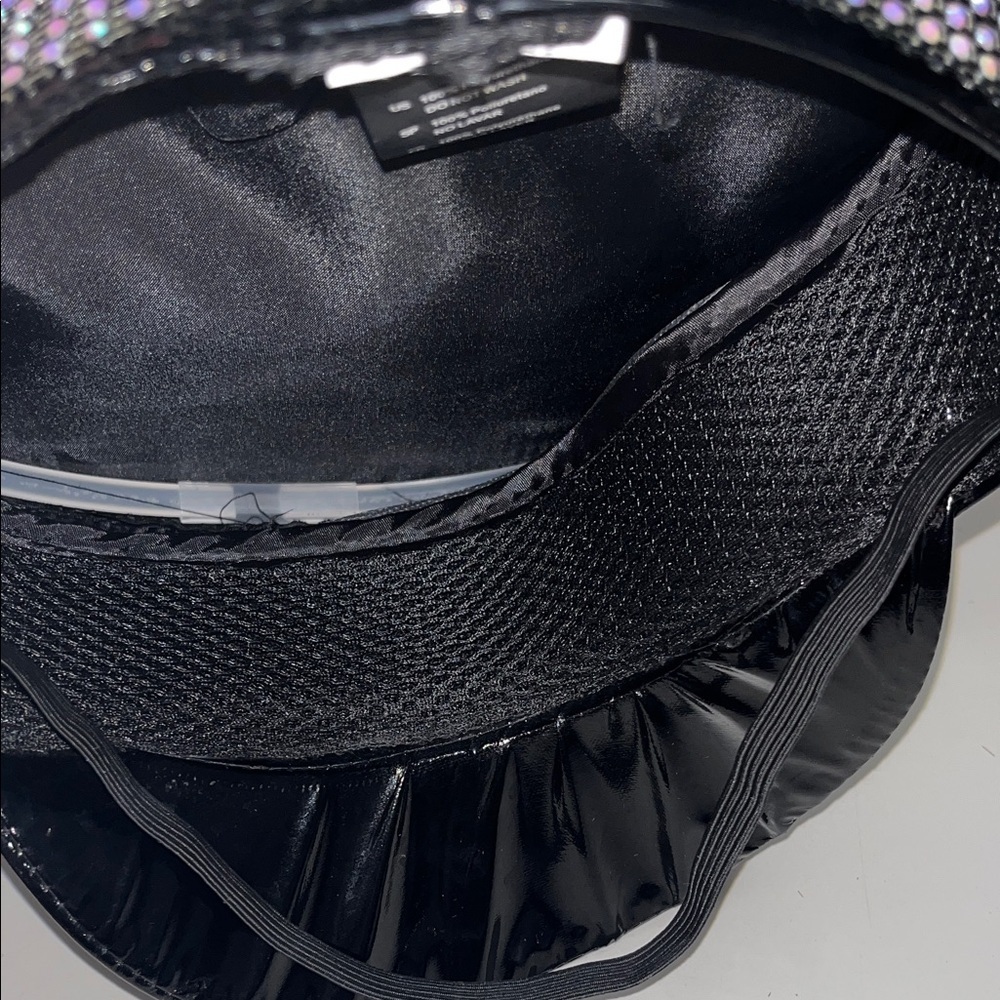 Leg Avenue Shiny faux leather Black Cap with Rhinestone Band & chin strap - Picture 8 of 9
